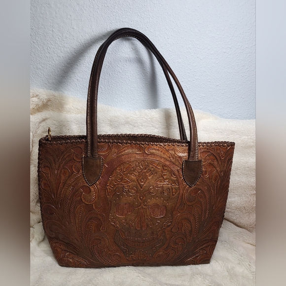 Flora Embossed Genuine Leather Tote Bag